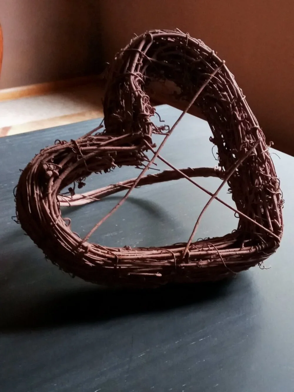 Whimsical Vintage Lavender Twig & Wire Heart Basket Table or Wall Decor